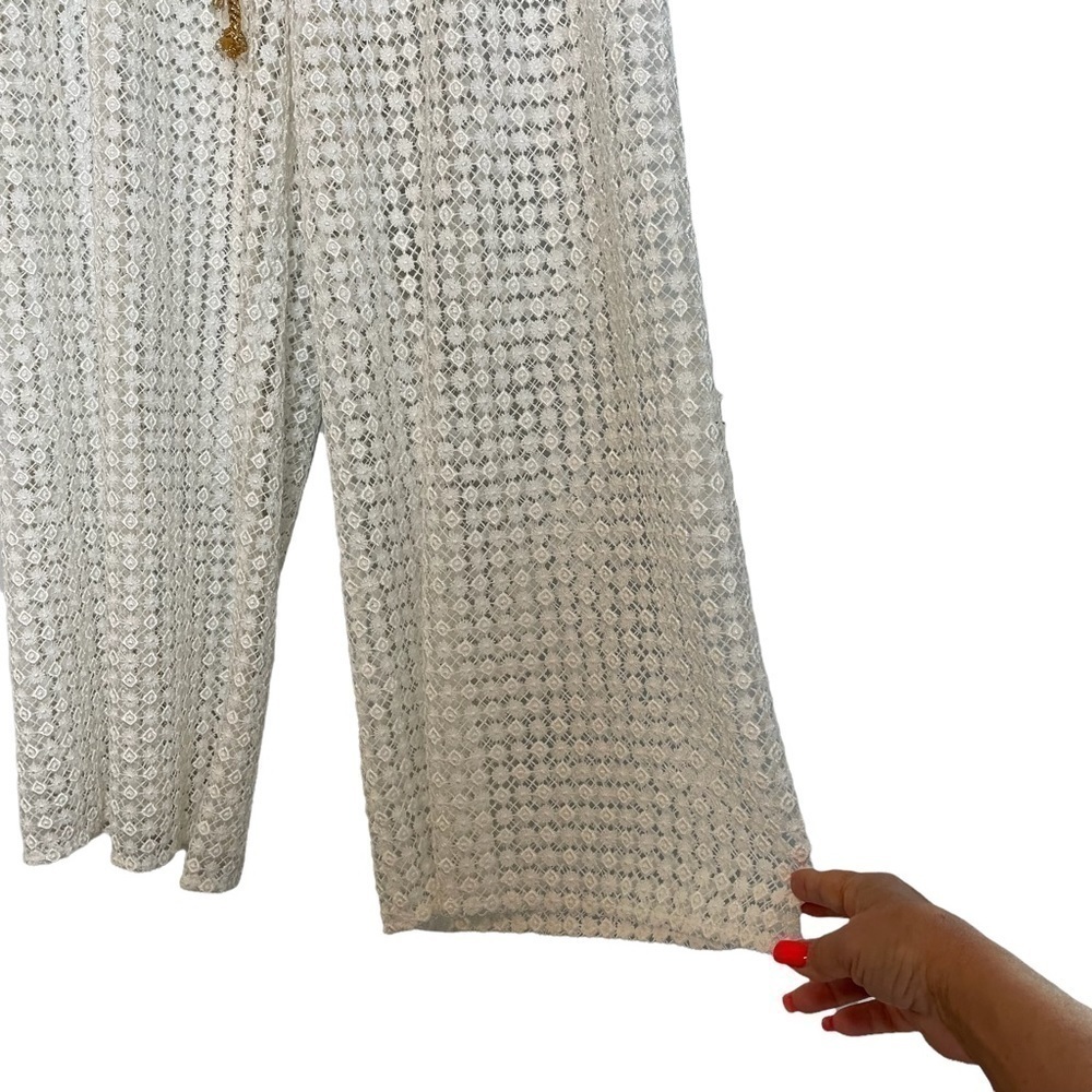Cruise Style Cabana Beach White Lace Wide Leg w/Gold Waist Beach/ Swim Coverup - Picture 8 of 11